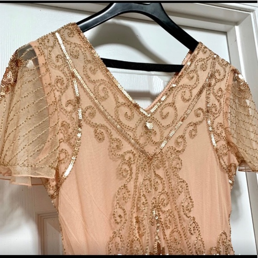 1920s Style Sequined Pink Dress With Tassels Sz M - Picture 2 of 5